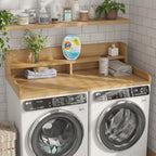 Washer Dryer Countertop with 2-Tier Shelf, 54" W x 27.55" D Laundry Countertop with 2.75" H Guard Edge Rails, Wood Topper with Non-Slip Pad (Pure Wood Color)