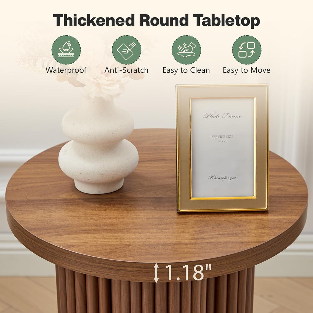 Round Fluted End Table, 17.7'' Mid Century Modern Side Table, Circle ...