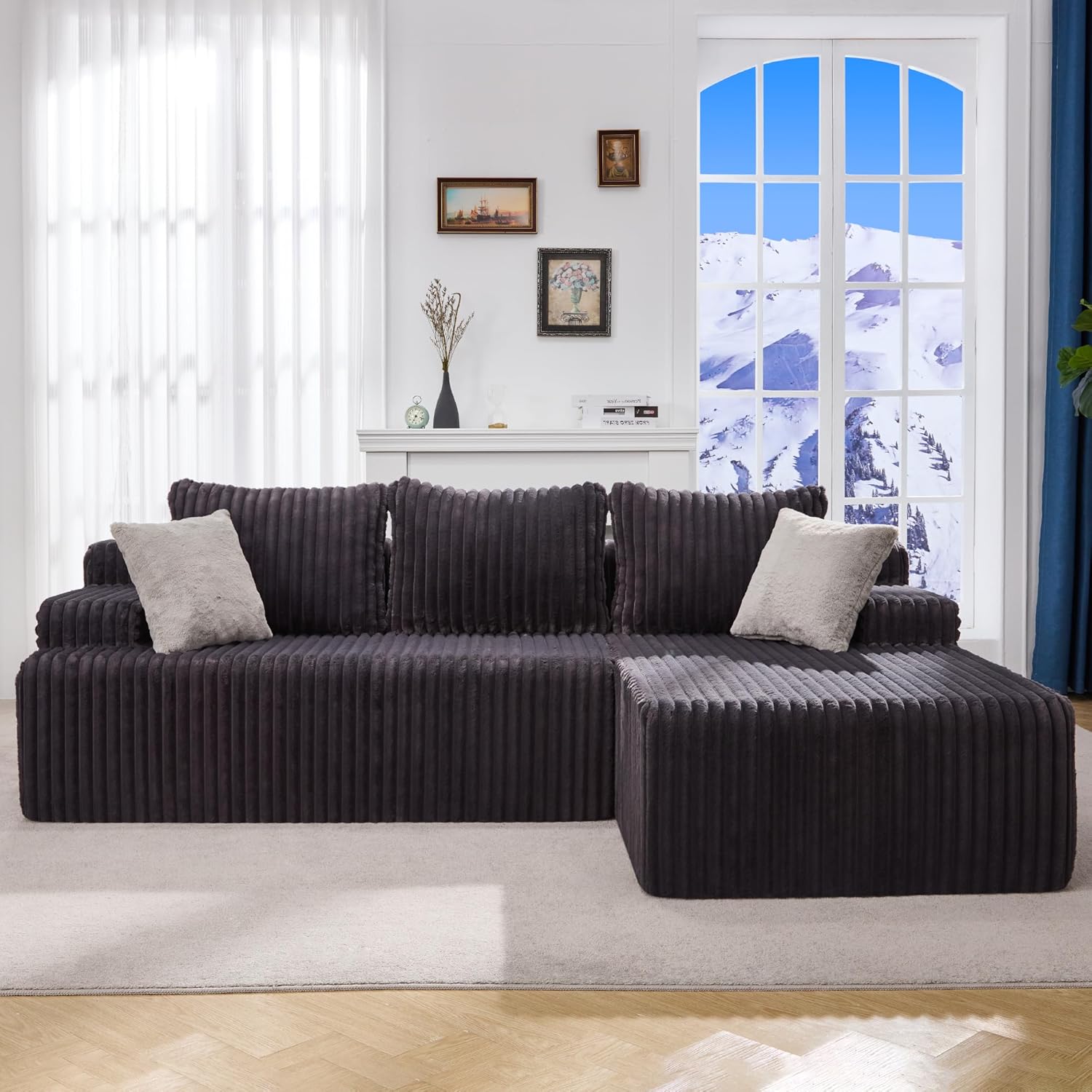 Hobestluk Boneless Couch Modular Sectional Sofa L-Shape Cloud Couch Lounge | 96" Right Facing Chaise Darkgrey,Memory Foam,Removable Cover,Non-slip Bottom,No Assemble Required,Furniture for Small Home
