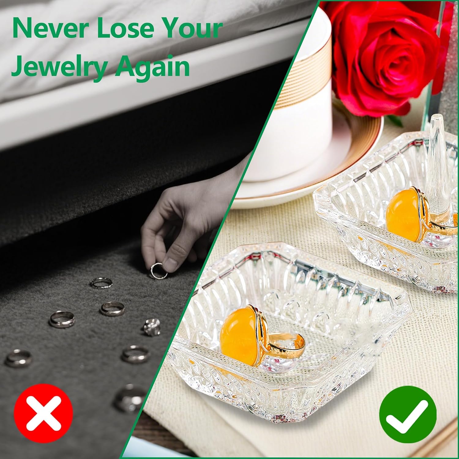 2pcs Clear Crystal Ring Holder Crystal Jewelry Dish Tray | Small Ring Dish, Gifts for Women, Engagement Wedding Ring Holder