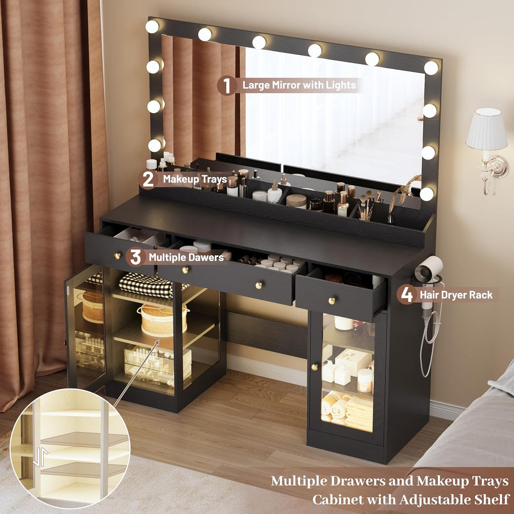 Thacuok Makeup Vanity with Large Mirror and Lights, 47''Wide Dressing...