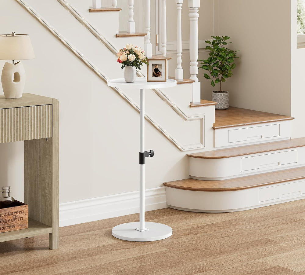 Small Round Side End Table, Adjustable Height Drink Table for Small Spaces
