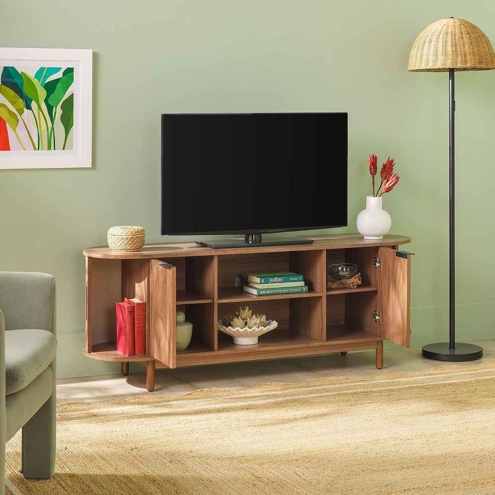Walker Edison Chloe Curved Reeded TV Stand, Sliding Doors, 65 Inch, 60 inch, ...