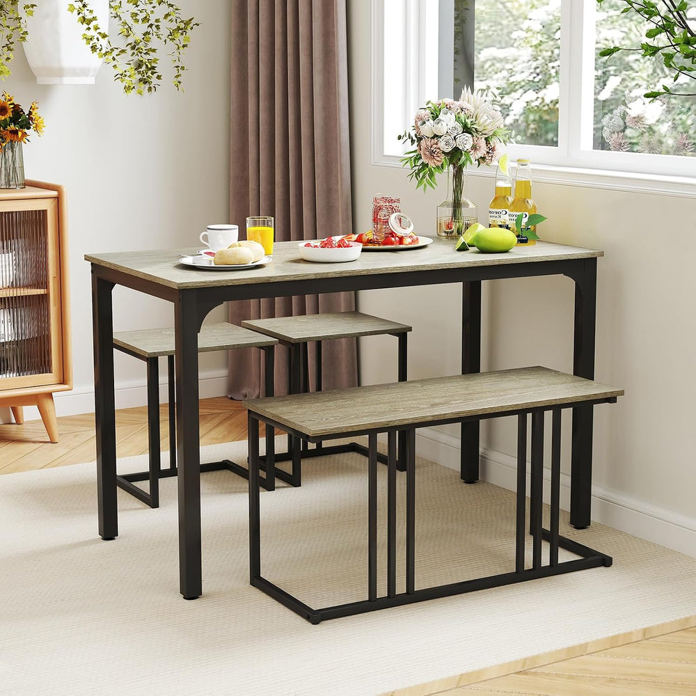 GOFLAME 4-Piece Dining Table Set for 4, Rectangular Wood Dining Table with Be...