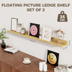 Axeman Oak Floating Shelves - Picture Ledge Shelf Set of 2-36 Inch Floating Shelves with Lip - Oak Picture Shelf for Wall with Ledge - Photo Ledge Shelves for Pictures Nursery Books