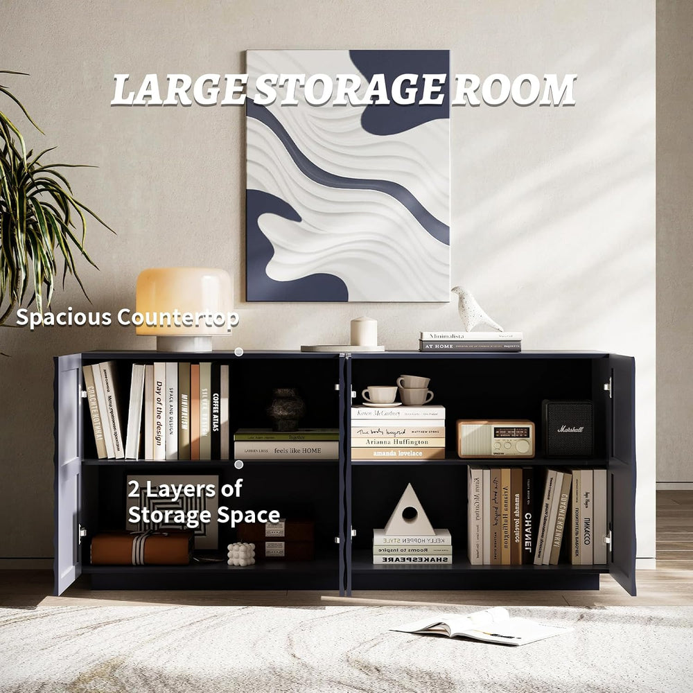 4 Door Modern Sideboard Buffet Cabinet with Spiral Grain, Accent Storage Side...