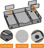 Desk Drawer Organizer Tray, Metal Mesh Drawer Organizer for Office & Home, 6 Adjustable Compartments, Black, 2 Pack - 12.87x8.73x1.96 inch