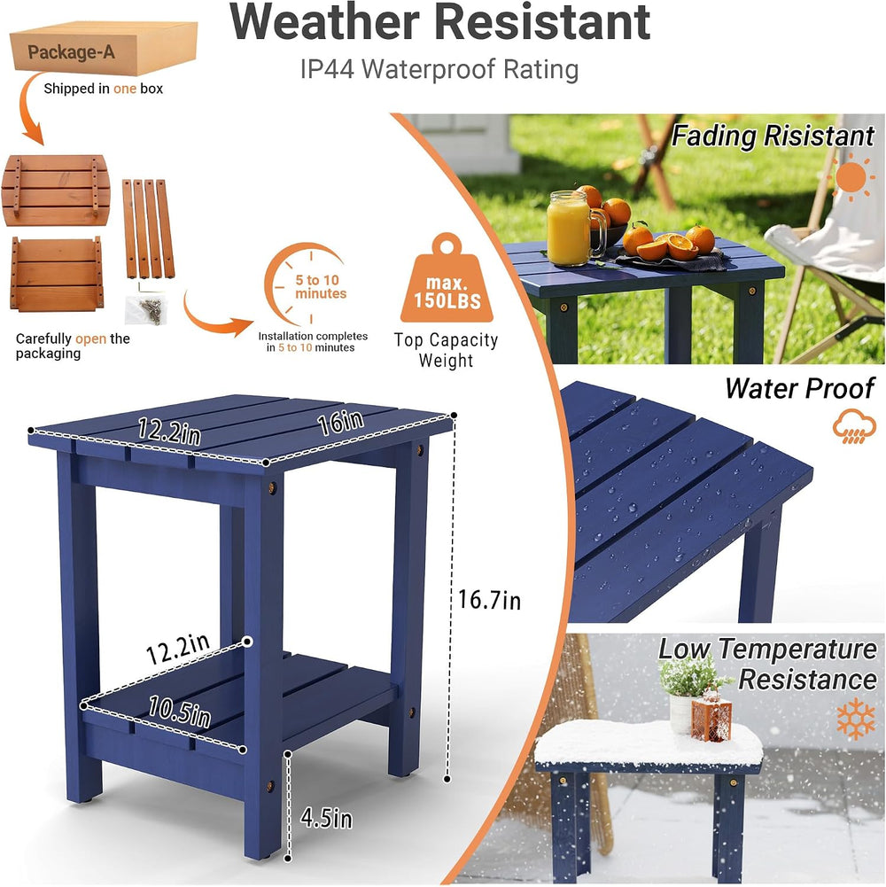 2-Tier Adirondack Side Table 17" with Double Shelf, Easy Assembly Solid ...