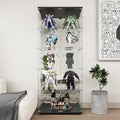Beauty4U Glass Display Cabinet with Mirror Back Panel, 5 Shelves with 2 Doors, Curio Cabinets for Living Room, Bedroom, Office, Black Floor Standing Glass Bookshelf, Quick Installation