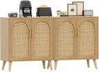 Rovaurx Set of 2 Rattan Storage Cabinet with Doors, Accent Bathroom Floor Cabinet, Modern Sideboard Buffet for Living Room, Entryway, Dining Room and Kitchen, Natural BMGZ108M02