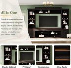 Merax Minimalist Entertainment Wall Unit Set with Ample Storage Space and Adjustable Shelves, TV Stand for Televisions Up to 70'', Mid-Century Large Media Console with Wine Rack for Living Room, Black