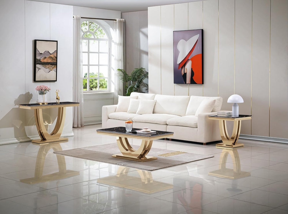 2-Piece Coffee Table and End Table Sets,Modern Marble Living Room Coffee Tabl...