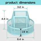 YINGHUA Metal Mesh Desk Organizer with 5 Compartments and Rotating Pencil Holder Pen and Stationery Organizer for Office Home School Anti Slip Base Blue