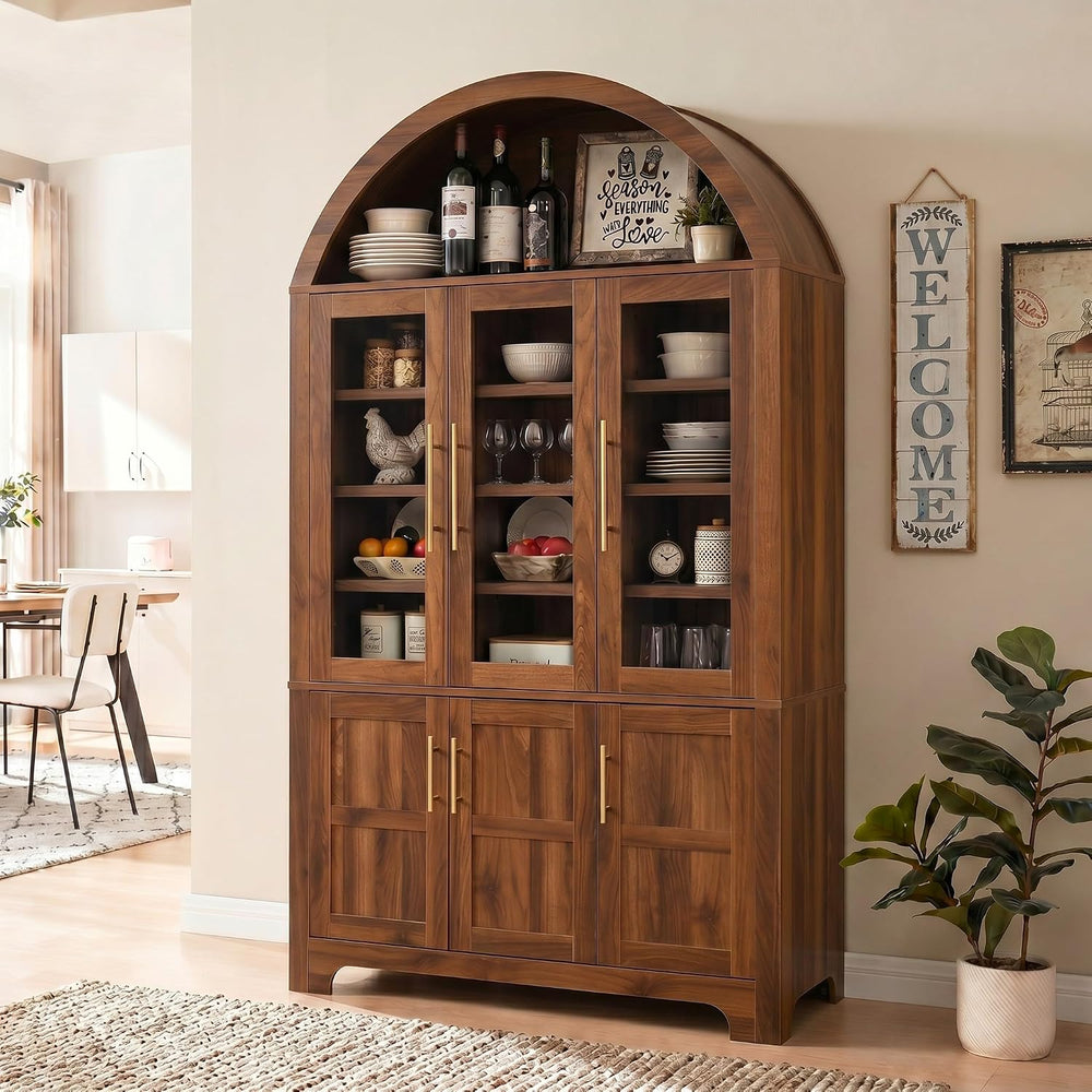 73" Tall Arched Kitchen Pantry with Three Glass Doors,Door Shelves &...