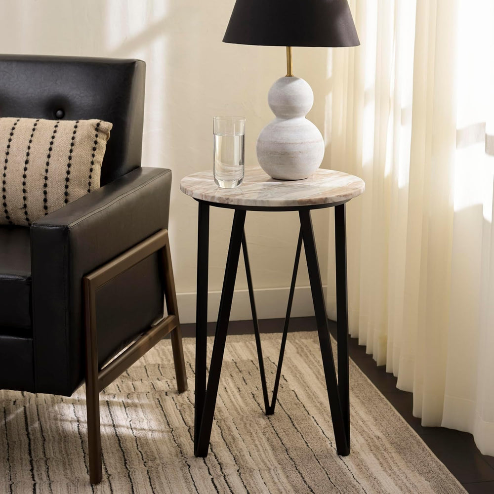 SAFAVIEH Home Collection - Reni Brown Marble & Black Metal Accent Table, ...