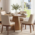 Modern Dining Chairs Set of 4 Comfortable Dining Room Chairs with Back, Linen Fabric Upholstered Kitchen Side Chairs with Natural Wood Legs for Living Room, Beige