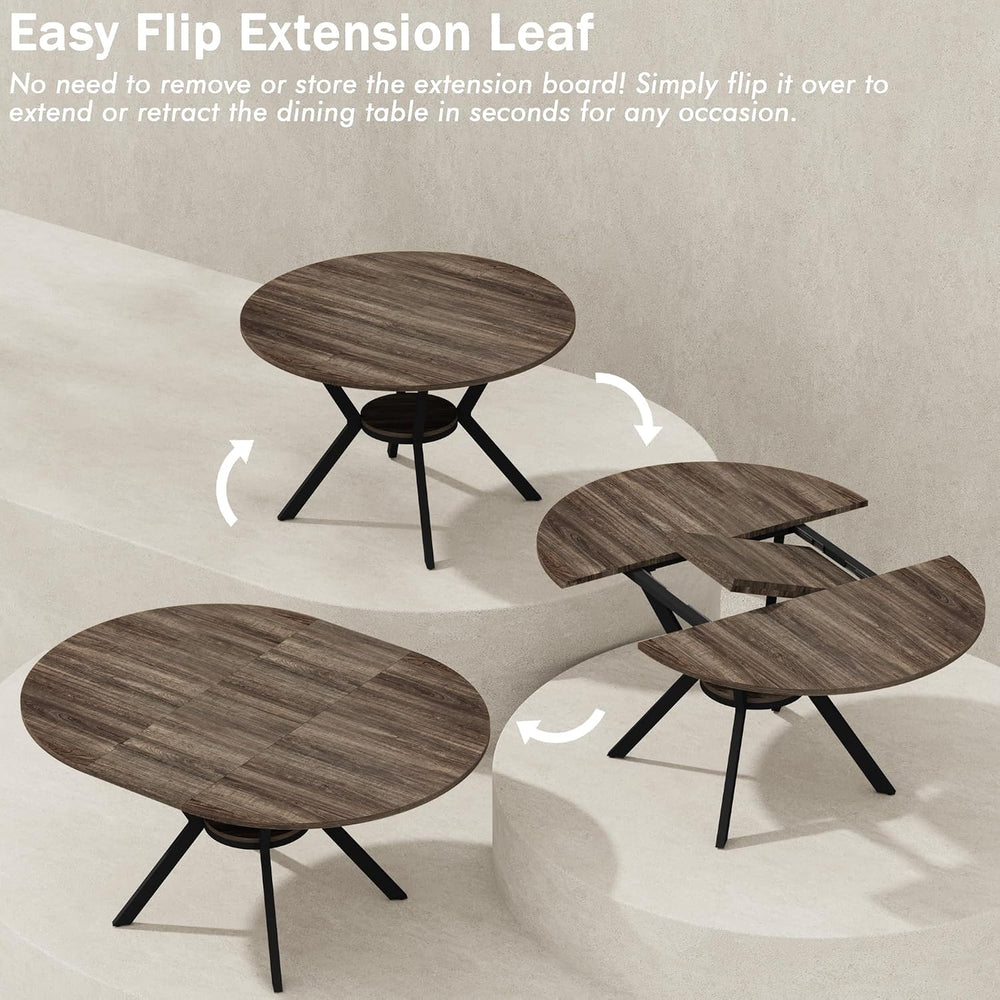 MECHYIN 42"-58" Extendable Round Dining Table for 4-6,with Storage ...