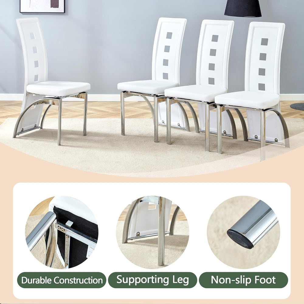 White Dining Chairs Set of 4, Upholstered Kitchen Chairs Set of 4 | Faux Leat...
