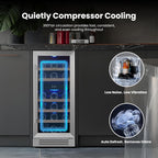 Yeego Wine Fridge Cooler - 15 Inch Dual Zone Wine Fridge Hold 28 Bottles, 40-65°F Wine Refrigerator Glass Door, Built in, Freestanding Under Counter Fridge for Beer Soda Drink Home Bar Office