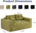 MAXYOYO 63" Loveseat Sofa Couch for Small Spaces, Upholstered Boneless Cloud Couch for Apartment Bedroom, 2-Seater Love Seat Floor Modern Sofa with Pillows, No Assembly Required, Green