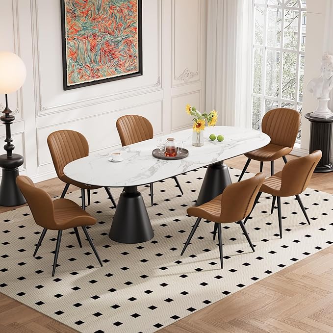Dining Chairs Set of 4, Modern Dining Room Chairs, Fabric Kitchen Chair Upholstered Dining Chairs with Thick Cushions for Kitchen and Dining Room Brown