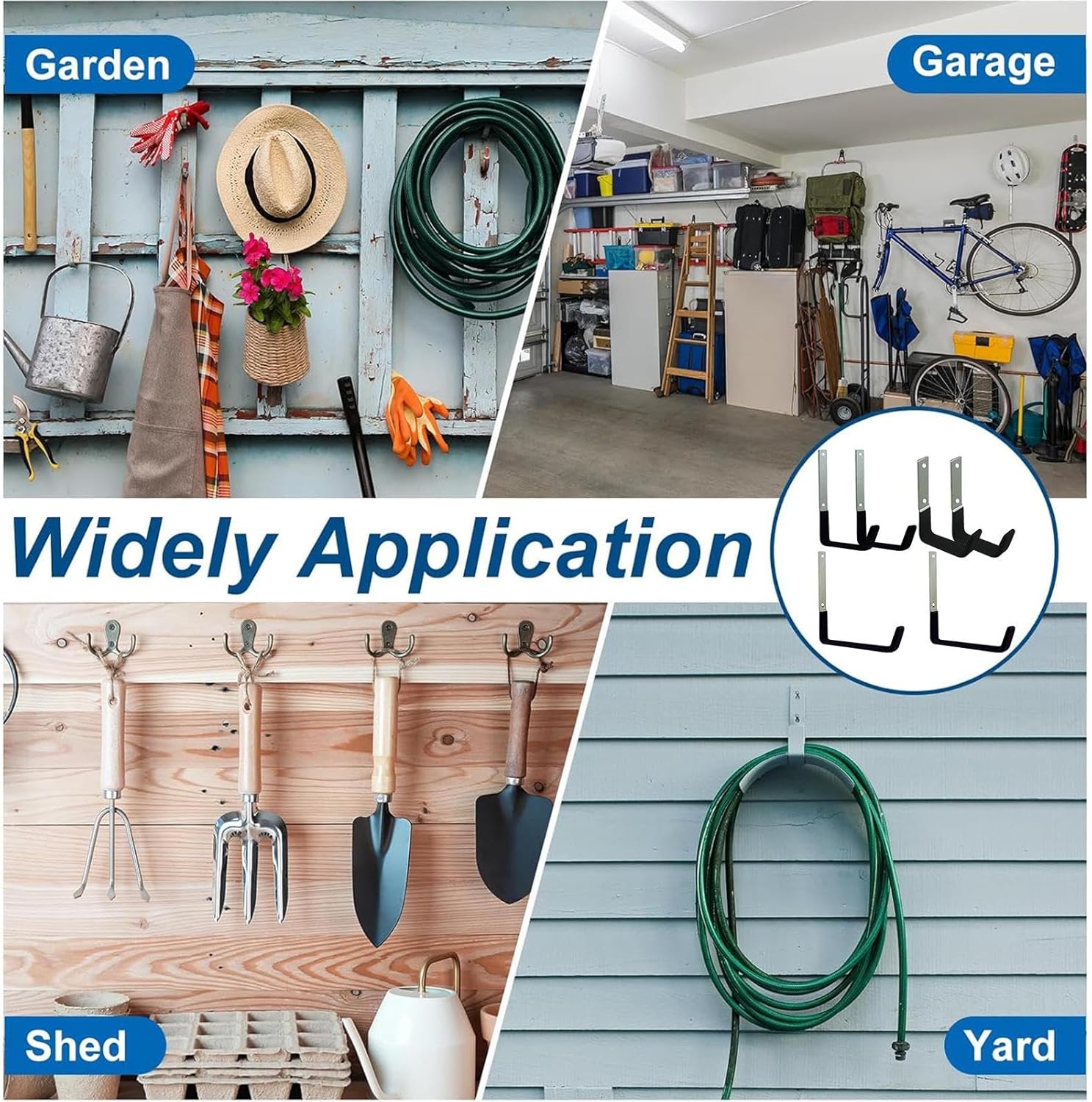 Garage Hangers,6-Piece Space-Saving Organizer Rack - Wall Mounted Shed Hooks Garage Hangers - for Bike Ladder Garden Tools Pipe Tire Cable Workshop Attic Basement