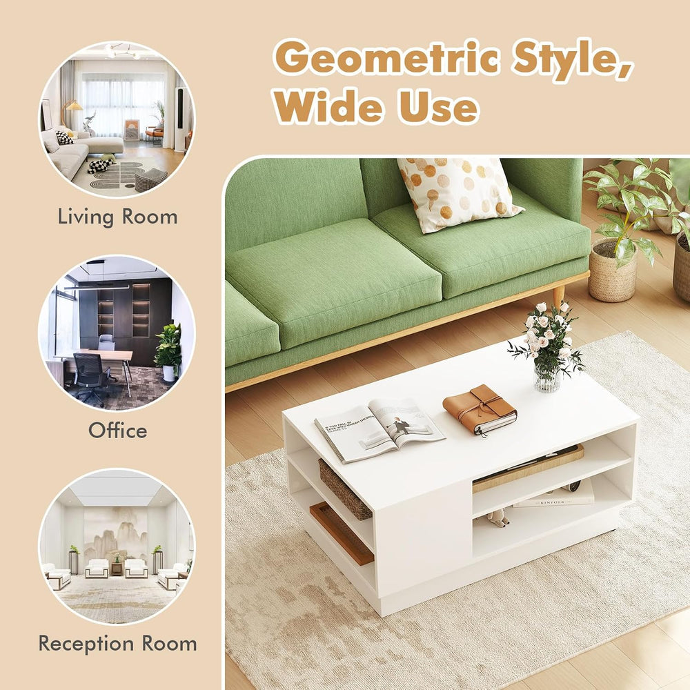 GIANTEX Coffee Table with Storage, 2-Tier Centet Table, White