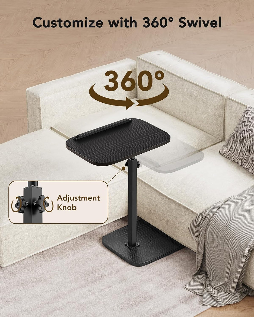 HUANUO TV Tray with Height Adjustment, 360° Swivel, 90° Tilt, Black | 19&quot...