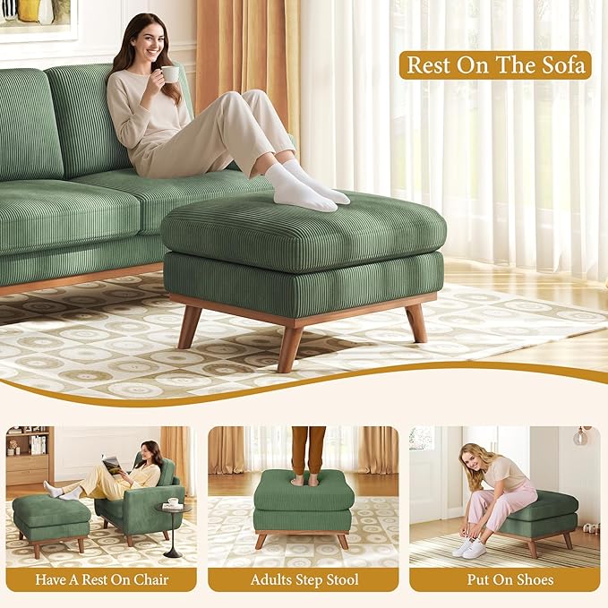 Vesgantti Large Ottoman for Modular Sofa, 29.5" Corduroy Pouf Ottoman wi...