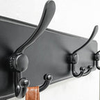 Dseap Coat Rack Wall Mounted - 5 Tri Hooks, Heavy Duty, Wooden Wall Coat Hanger Coat Hook for Clothes Hat Jacket Clothing, Black