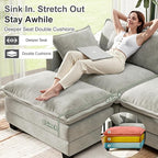 146" Cloud Couch Sectional, U Shaped Modular Sectional Sofa, 4-Seat Deep Seat Couch with 6 Removable Washable Pillows and 2 Ottoman for Living Room, Bedroom, Apartment, Light Grey