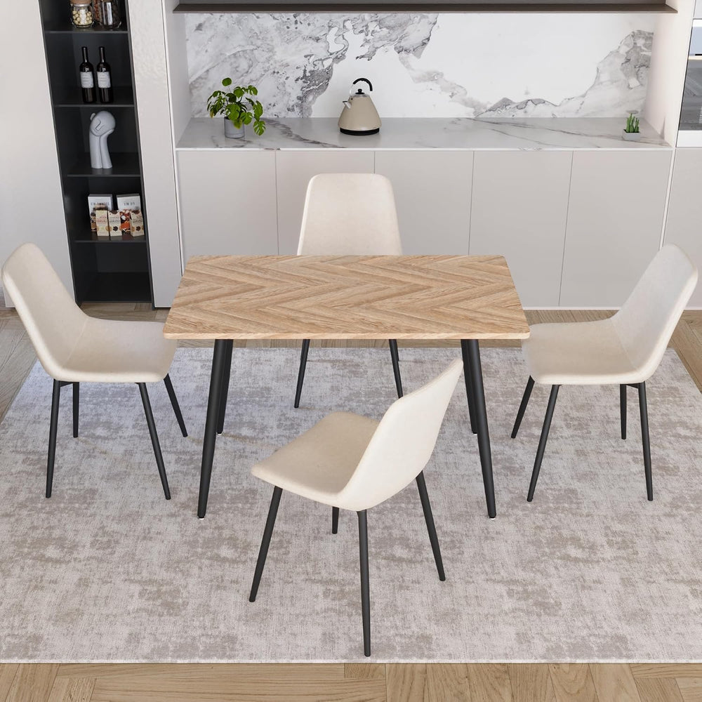 Small Dining Table Set for 4, Modern Dining Table and Chairs Set with 4 Fabri...