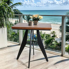 Square Cafe Table - 27.6" Pine Wood Top, Metal Frame, 28.15" High, Modern Industrial Dining Table for Kitchen, Home Office, Bistro, Compact for Space Saving, Black Base Brown Top
