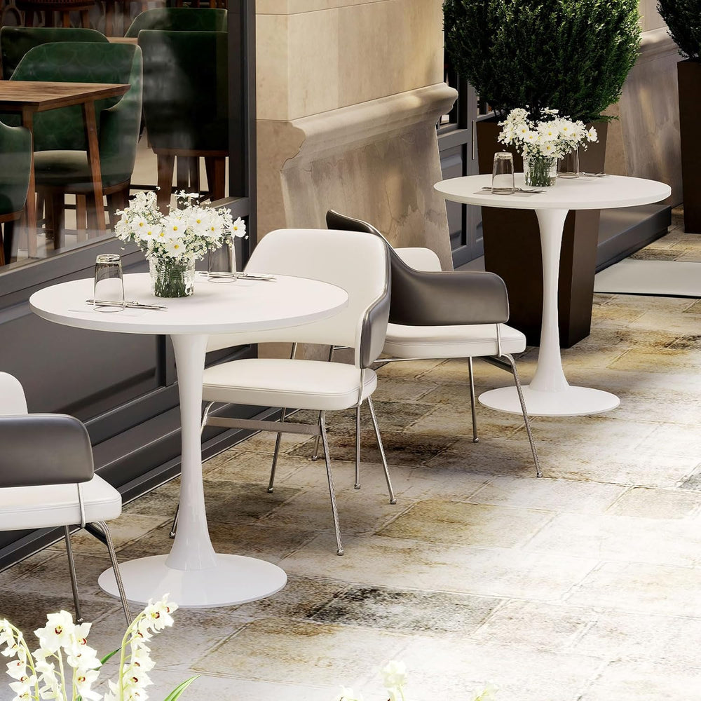 27.5" White Round Dining Table, MDF Top with Metal Pedestal Base, Modern...
