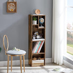 VECELO Small Bookshelf, 5 Cube Slim Bookcase, Fits Tallest Hardcovers, Horizontal Available, Modern Floor Standing Unit, Each Shelf Hold Up to 66 LBS, Vintage Brown