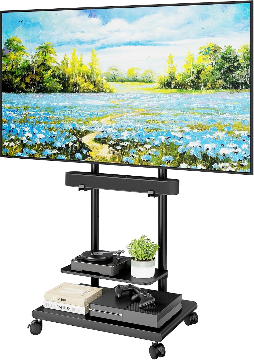 Rolling TV Stand with Soundbar Mount for 37-75inch TVs up to 154lbs | Swivel&...