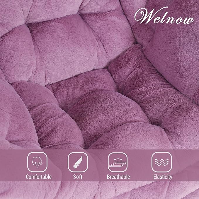 Welnow Lazy Chair with Ottoman, Modern Lounge Accent Chair with Armrests and a Side Pocket, Leisure Sofa Armchair Set, Reading Armchair with Footrest for Small Space, Plush Purple