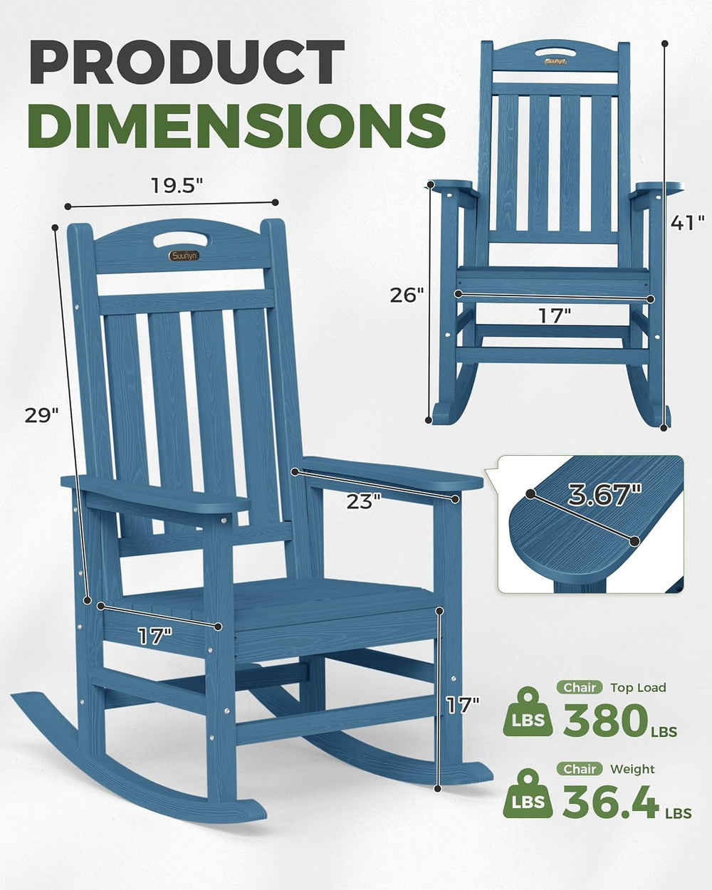 Outdoor Rocking Chair,HDPE Patio Rocking Chair,All Weather,Navy Blue