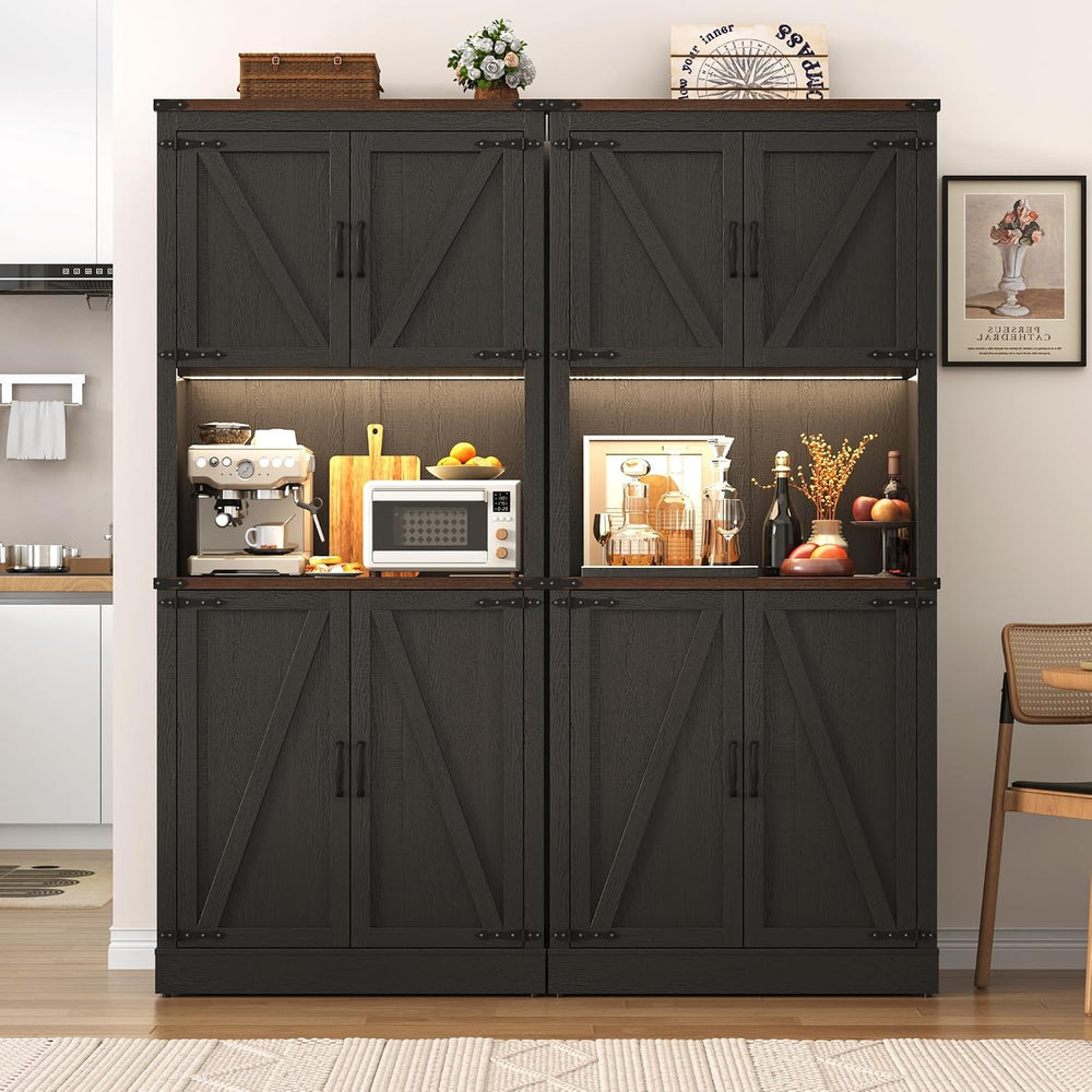 72" Tall Farmhouse Kitchen Pantry Cabinet with LED Light and Power Outle...