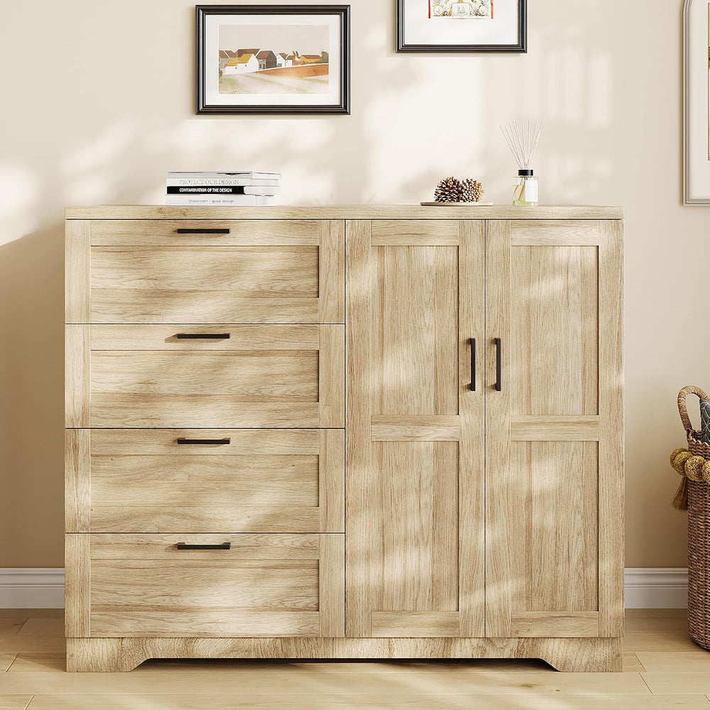 IDEALHOUSE 43.3'' H Armoire Wardrobe Closet with 4 Drawers, Wooden Dr...