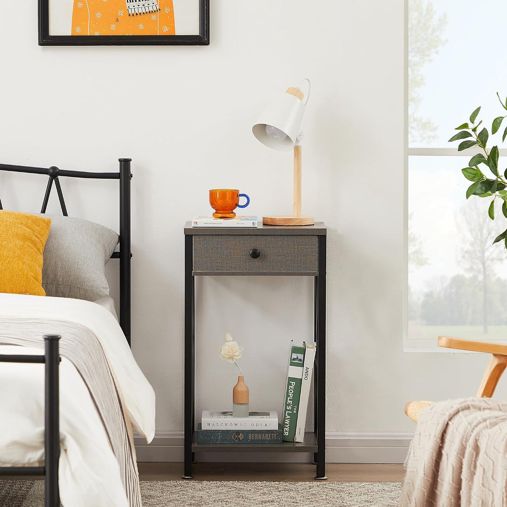 VECELO Tall Nightstand,27.6 inch Wooden End Table with Metal X-Frame,Side Tab...