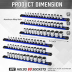ALOANES 6-Piece Magnetic Rail Organizer, Heavy Duty Aluminum Rails, 360 Swivel Clips Socket Holder Kit for Tool Box, 1/2, 3/8, 1/4-Inch Socket Holder x 80 Clips (Blue)