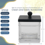 Clear Transparent Hotel Style Apothecary Tempered Glass Canister Jar W/ Matte Black Metal Lid Cover, Classic Countertop Organizer for Cotton balls/pads, Floss Picks, Makeup Storage