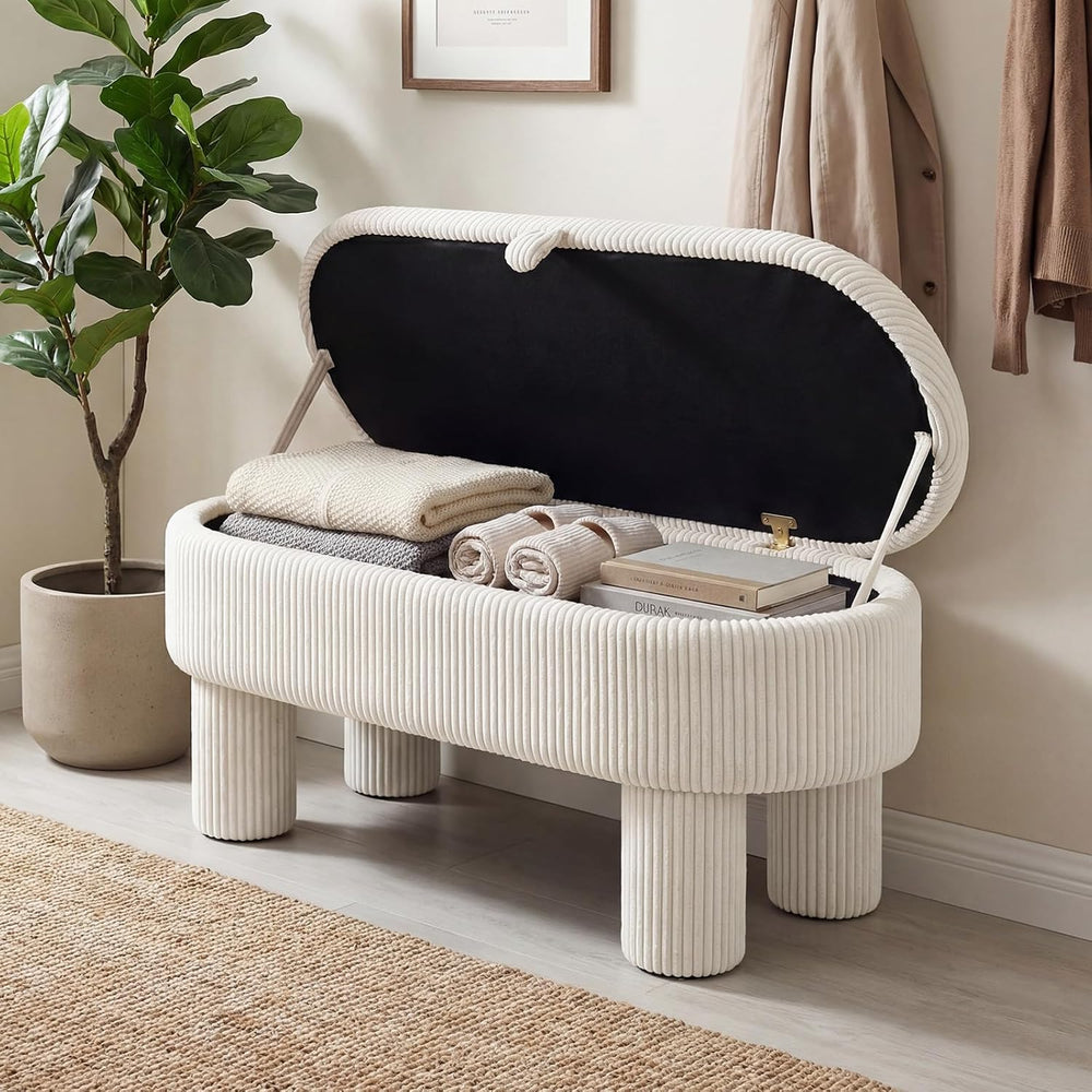 Giantex 42'' Storage Ottoman Bench, Corduroy Fabric Upholstered End o...