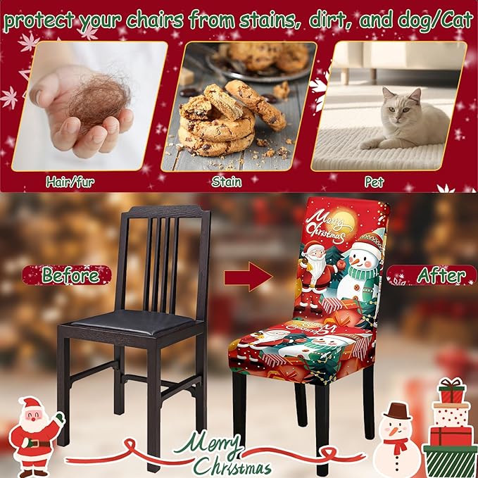 Christmas Chair Covers, Stretch Dining Room Chair Covers Set of 4, Christmas Decoration/Home Decor Chair Protector Slipcovers