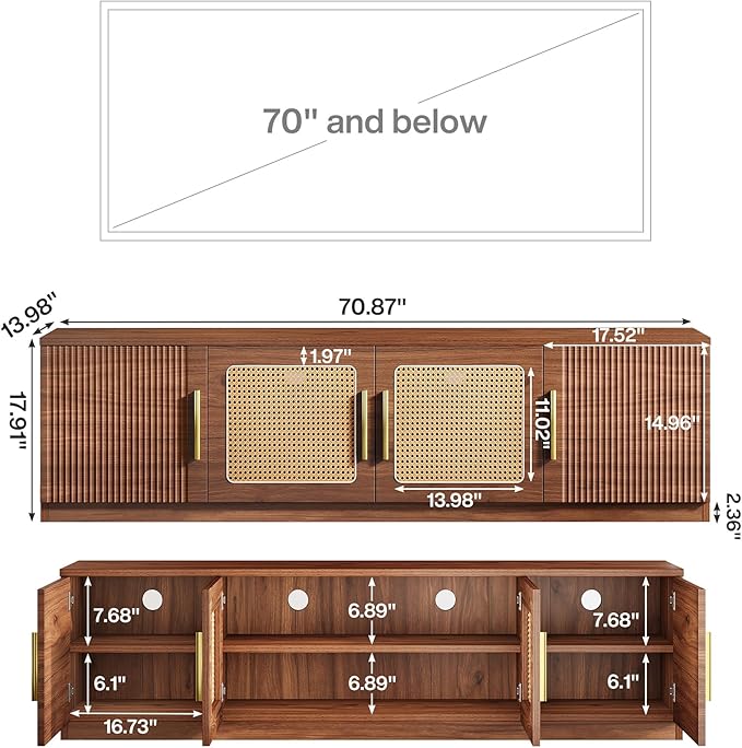 Tribesigns 70.9" TV Stand for Living Room, Mid Century Modern Entertainment Center with 6-Tier Storage Shelf, Wood Long Media Console Television Stands Cabinet for TVs Up to 80 Inches