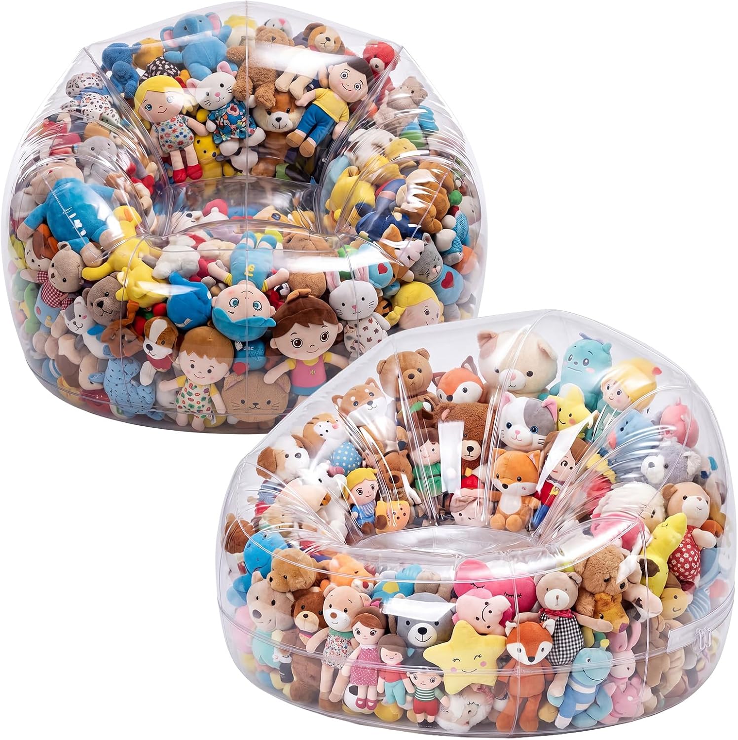 Sliner 2 Pcs Stuffed Storage Bean Bag Chair Cover for Kids Adults (No Filler) Stuffable Zipper Beanbag Cover for Organizing Plush Toys or Foam(43.3 * 43.3 * 30.7inch,PVC,Gray)