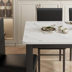 5-Piece Dining Table Set for 4, Faux Marble Top Kitchen Table with 4 Upholstered Chairs, Sturdy Metal Frame Space Saving Dinner Set for Small Spaces Apartments, White & Black