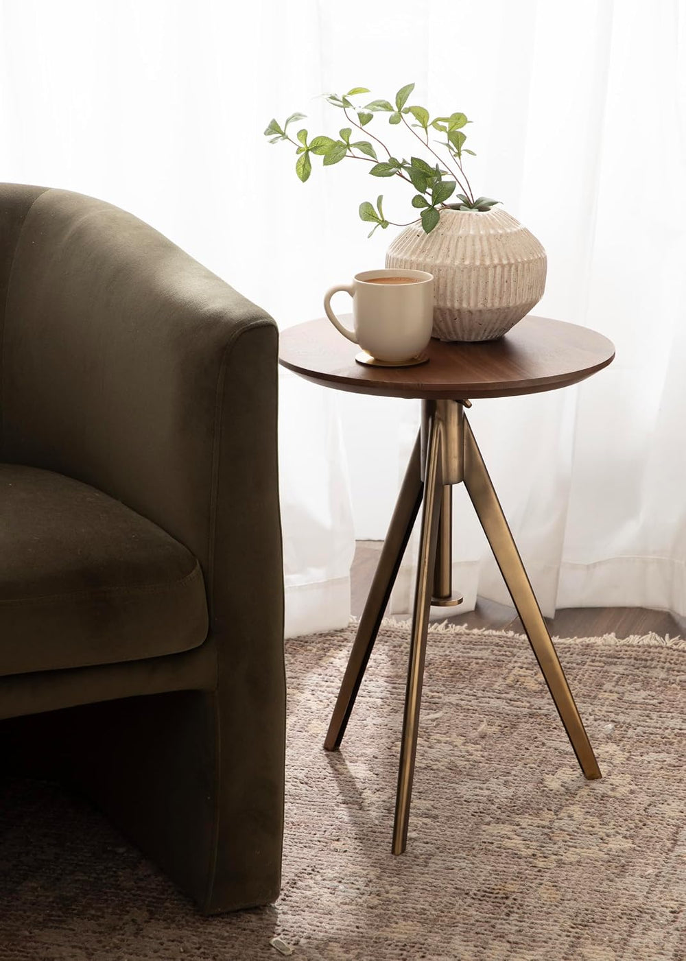 Kate and Laurel Keres Mid-Century Adjustable-Height Round Pedestal Side Table...