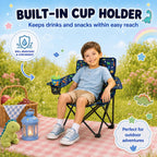 Emily Rose Playful Dinosaurs Kids Folding Camp Chair - Lightweight Portable Toddler Beach Chair Ages 2-7 with Safety Lock Cup Holder Carry Case 125 lb Capacity for Boys Girls Indoor Outdoor Adventures